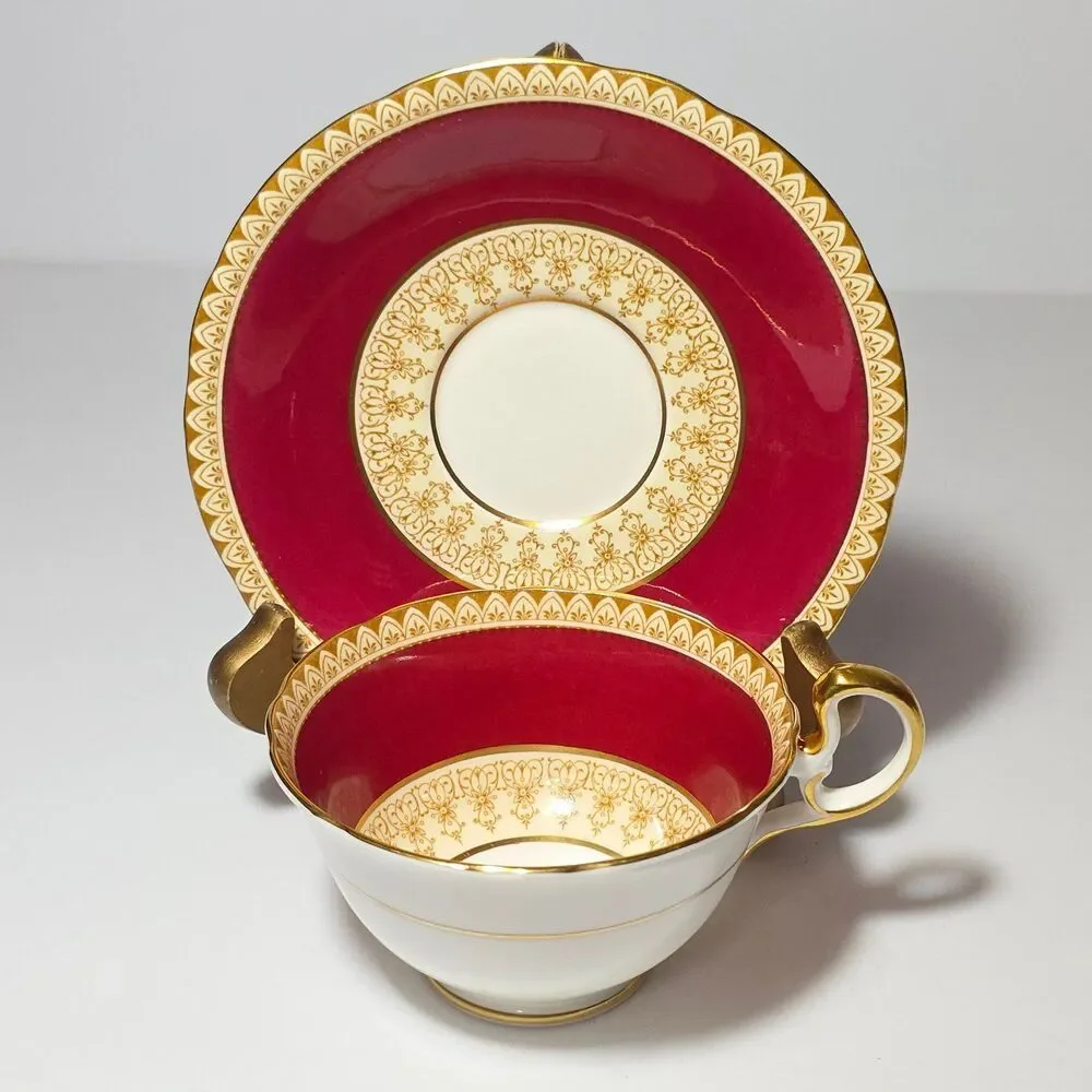 Aynsley Teacup and Saucer Burgundy Vintage